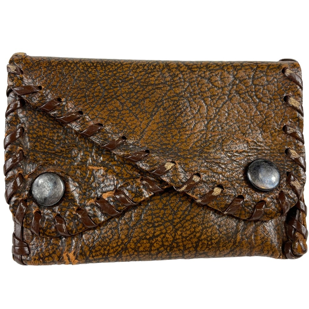 Vintage Handmade Leather Two Compartment Mini Small Pocket Wallet Snap Close VTG